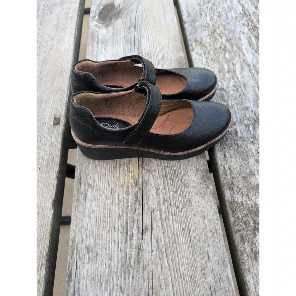 Eurosoft Black Mary Jane Franlee Wedge Shoes Comfort Strap Work sz 9M